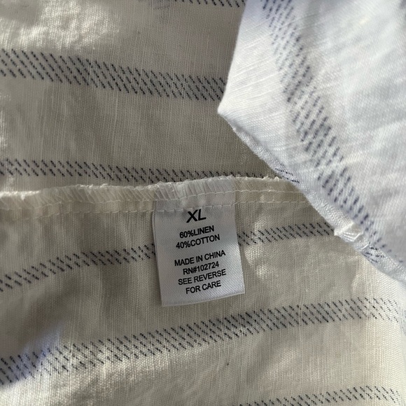 Hester & Orchard Linen Striped Button-Up Shirt 3/4 Sleeve Off White/Navy XL - Picture 8 of 10